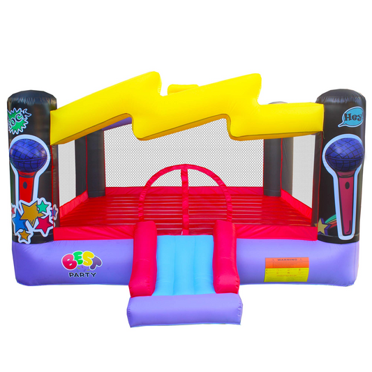 Inflatable Bounce House with Blower Kids Pop Star Theme, Bouncy Slide & Huge Jumper Area, for Yard, Backyard Indoor Outdoor Birthday Party