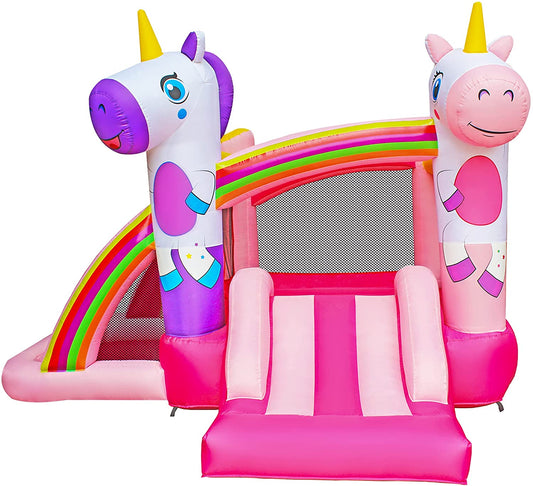 Unicorn Bouncy House for Kids Outdoor, Princess Bounce House with Blower, Inflatable Bounce House with Blower for Birthday Party Gift