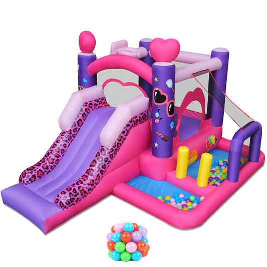 BESTPARTY Princess Inflatable Bounce House, 6-in-1 Jump & Slide Bouncer W / Large Ball Pit, Inflatable Bouncer for Girls Party