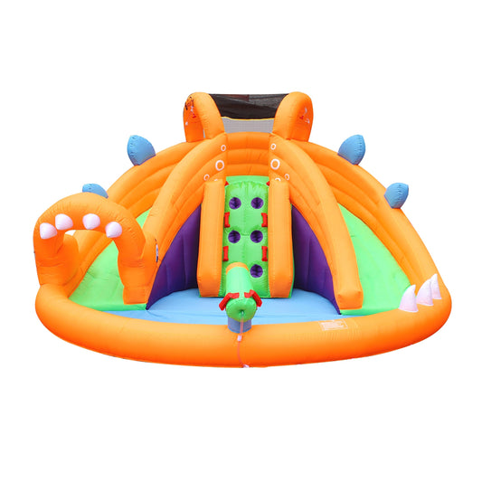 BESTPARTY Inflatable Dinosaur Water Dual Slides with Blower.