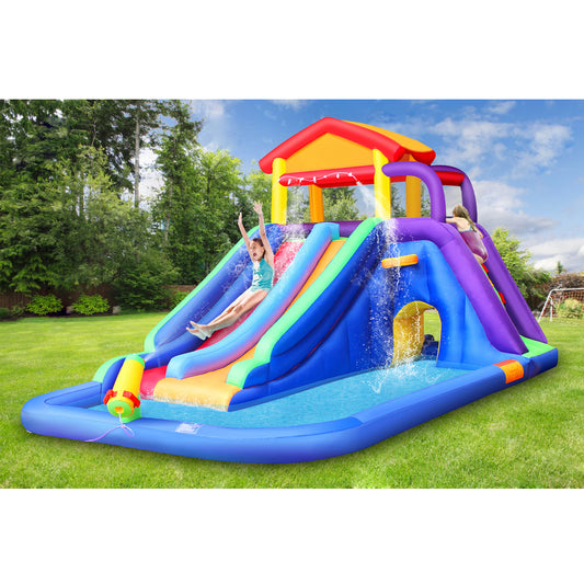 BESTPARTY Inflatable Twins Water Slide, Splash Water Park with Blower.