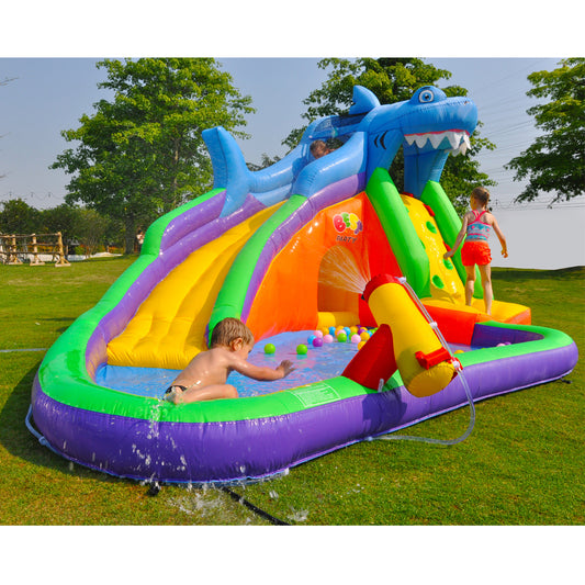 BESTPARTY Inflatable Kids Water Slide, Shark Water Park with Blower.