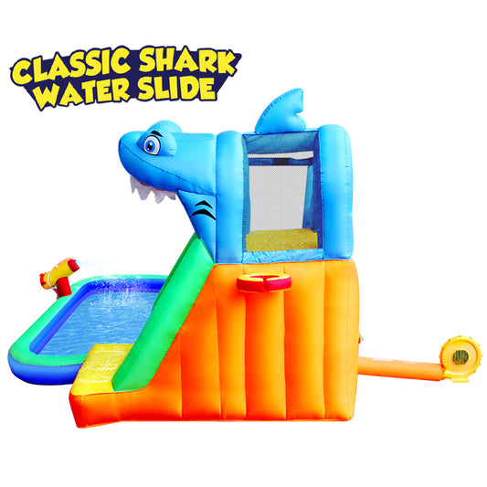 BESTPARTY Inflatable Kids Water Slide, Shark Water Park with Blower.