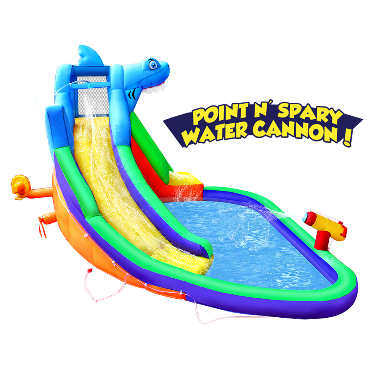 BESTPARTY Inflatable Kids Water Slide, Shark Water Park with Blower.