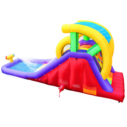 BESTPARTY Inflatable Double Water Slide Splash Pool with Blower.