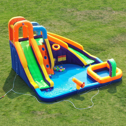 BESTPARTY Inflatable Water Slide, Mini Pool Included Water Park with Blower.
